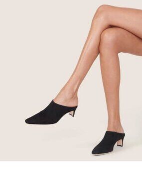 miss left Black Suede Kitten Heel Slip On Comfy Mules Square Toe Soft Sandals